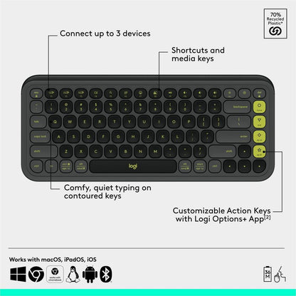 Alternate-Image5 Image for Logitech POP ICON COMBO, Bluetooth Keyboard and Mouse Combo, Comfortable Typing, Programmable Keys and Buttons, Quiet Clicks (Graphite & Green)