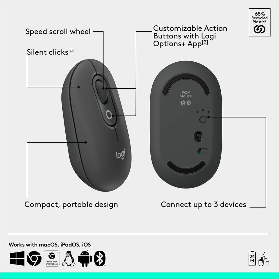 Alternate-Image8 Image for Logitech POP ICON COMBO, Bluetooth Keyboard and Mouse Combo, Comfortable Typing, Programmable Keys and Buttons, Quiet Clicks (Graphite & Green)