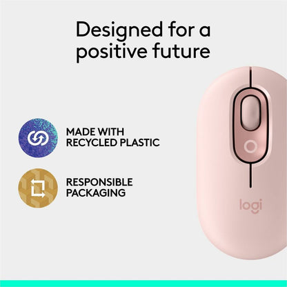 Alternate-Image10 Image for Logitech POP Mouse, Compact and Portable Wireless Bluetooth Mouse With Programmable Buttons and Quiet Clicks, Easy-Switch Between up to 3 Devices, Rose