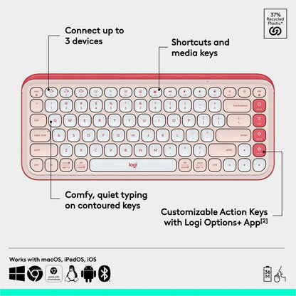 Alternate-Image6 Image for Logitech POP ICON KEYS Wireless Bluetooth Keyboard, Comfortable Typing, Programmable Keys, Easy-Switch Between up to 3 Devices (Rose & Off-white)