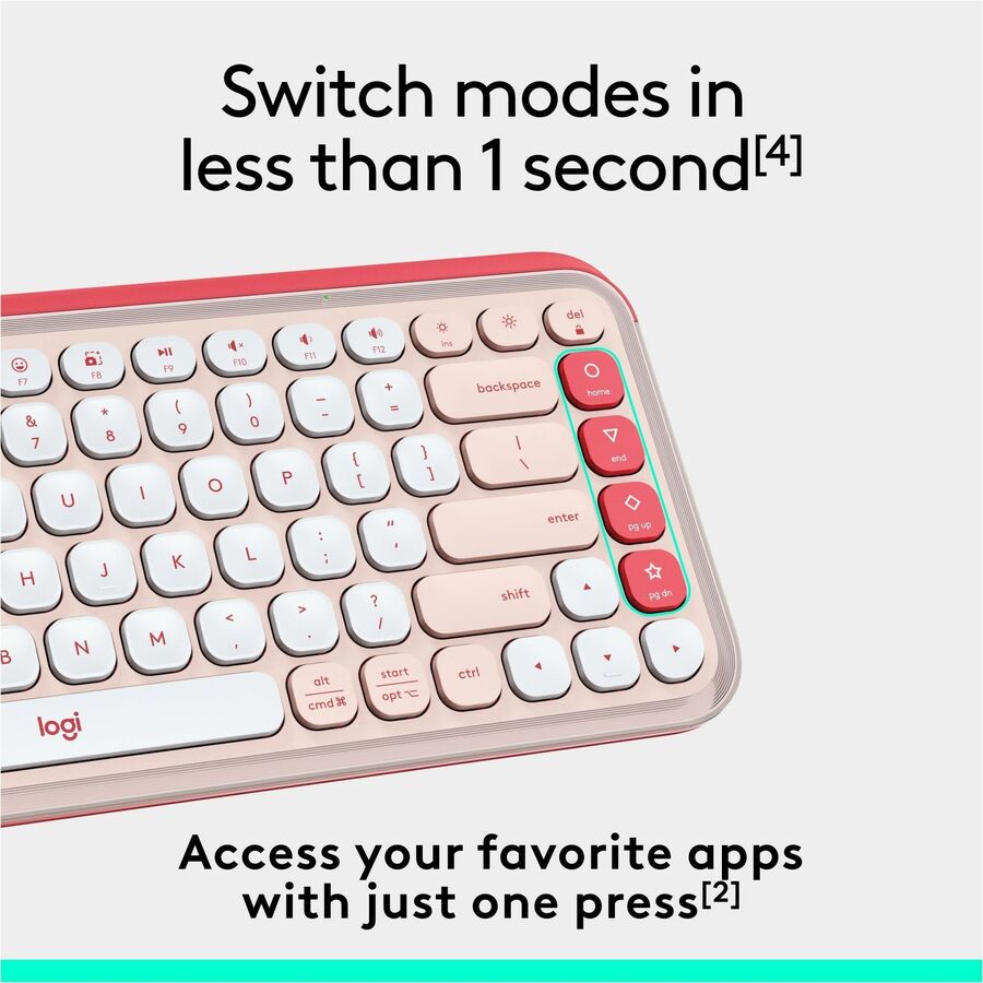 Alternate-Image4 Image for Logitech POP ICON KEYS Wireless Bluetooth Keyboard, Comfortable Typing, Programmable Keys, Easy-Switch Between up to 3 Devices (Rose & Off-white)