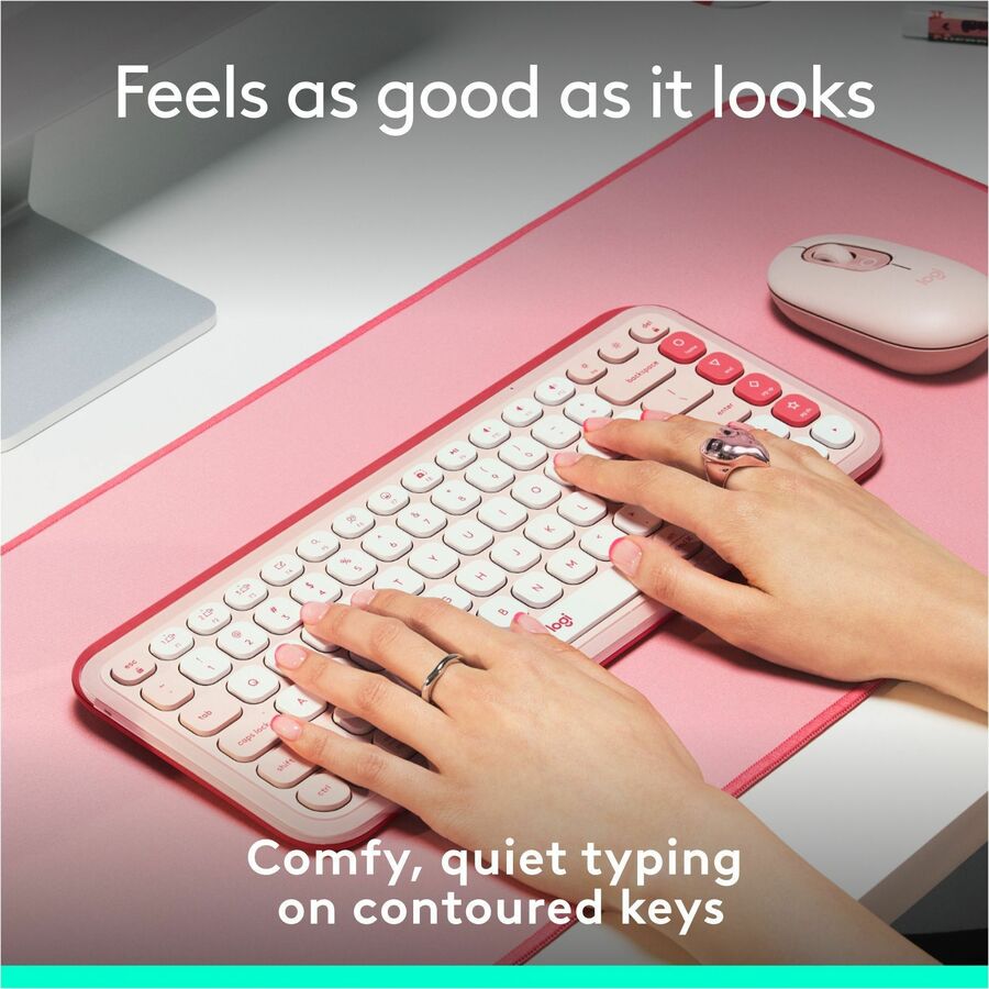 Alternate-Image2 Image for Logitech POP ICON KEYS Wireless Bluetooth Keyboard, Comfortable Typing, Programmable Keys, Easy-Switch Between up to 3 Devices (Rose & Off-white)