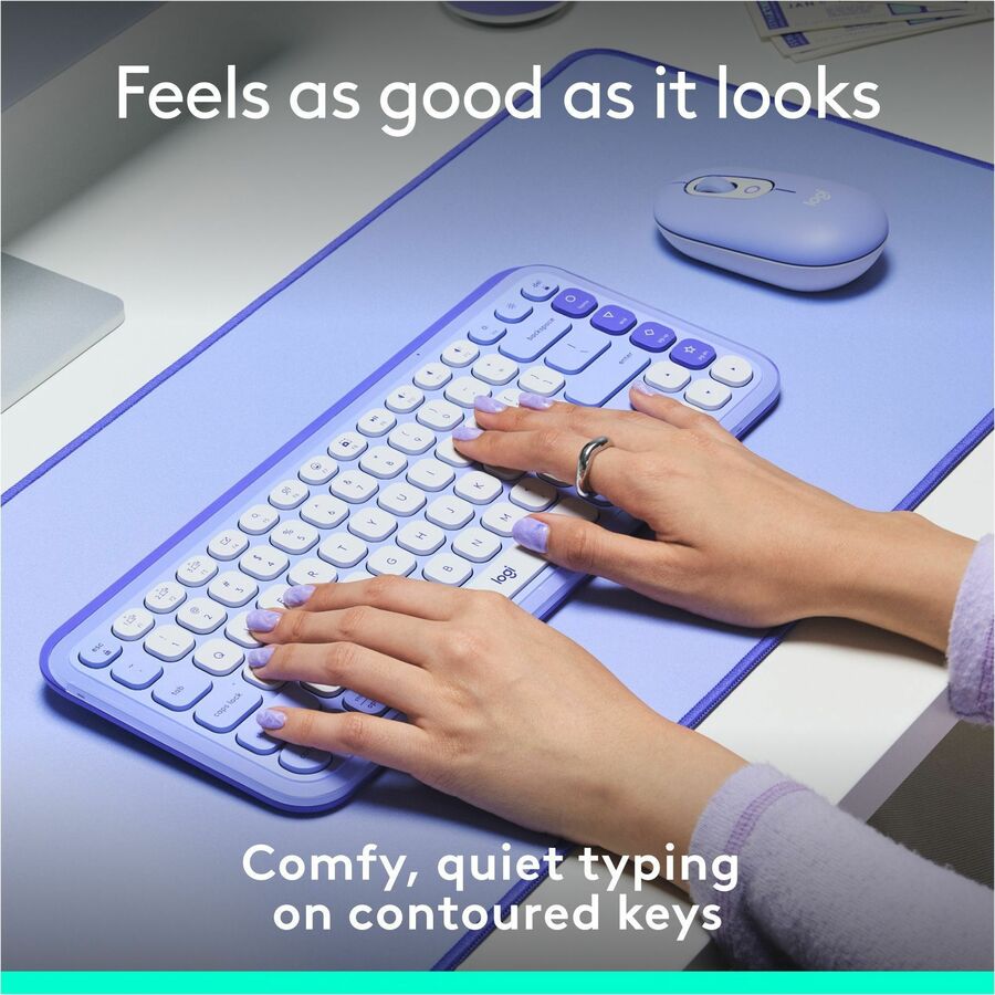 Alternate-Image2 Image for Logitech POP ICON KEYS Wireless Bluetooth Keyboard, Comfortable Typing, Programmable Keys, Easy-Switch Between up to 3 Devices (Lilac & Off-white)