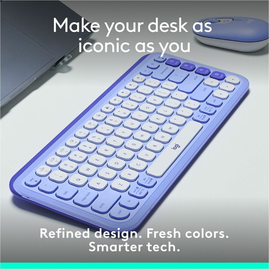 Alternate-Image1 Image for Logitech POP ICON KEYS Wireless Bluetooth Keyboard, Comfortable Typing, Programmable Keys, Easy-Switch Between up to 3 Devices (Lilac & Off-white)