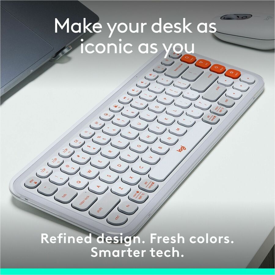 Alternate-Image1 Image for Logitech POP ICON KEYS Wireless Bluetooth Keyboard, Comfortable Typing, Programmable Keys, Easy-Switch Between up to 3 Devices (Off-white & Orange)