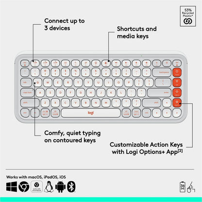 Alternate-Image5 Image for Logitech POP ICON KEYS Wireless Bluetooth Keyboard, Comfortable Typing, Programmable Keys, Easy-Switch Between up to 3 Devices (Off-white & Orange)