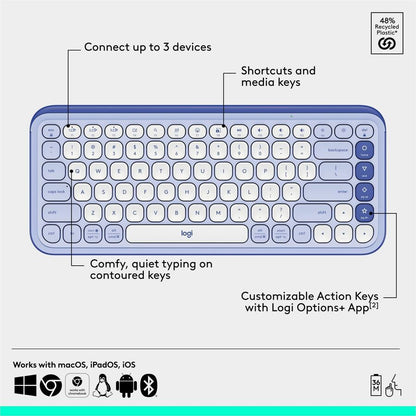 Alternate-Image6 Image for Logitech POP ICON COMBO, Bluetooth Keyboard and Mouse Combo, Comfortable Typing, Programmable Keys and Buttons, Quiet Clicks (Lilac & Off-white)