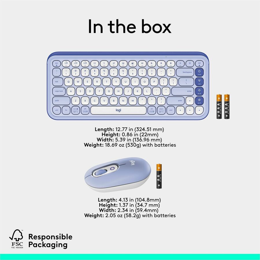 Alternate-Image10 Image for Logitech POP ICON COMBO, Bluetooth Keyboard and Mouse Combo, Comfortable Typing, Programmable Keys and Buttons, Quiet Clicks (Lilac & Off-white)
