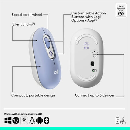 Alternate-Image7 Image for Logitech POP ICON COMBO, Bluetooth Keyboard and Mouse Combo, Comfortable Typing, Programmable Keys and Buttons, Quiet Clicks (Lilac & Off-white)