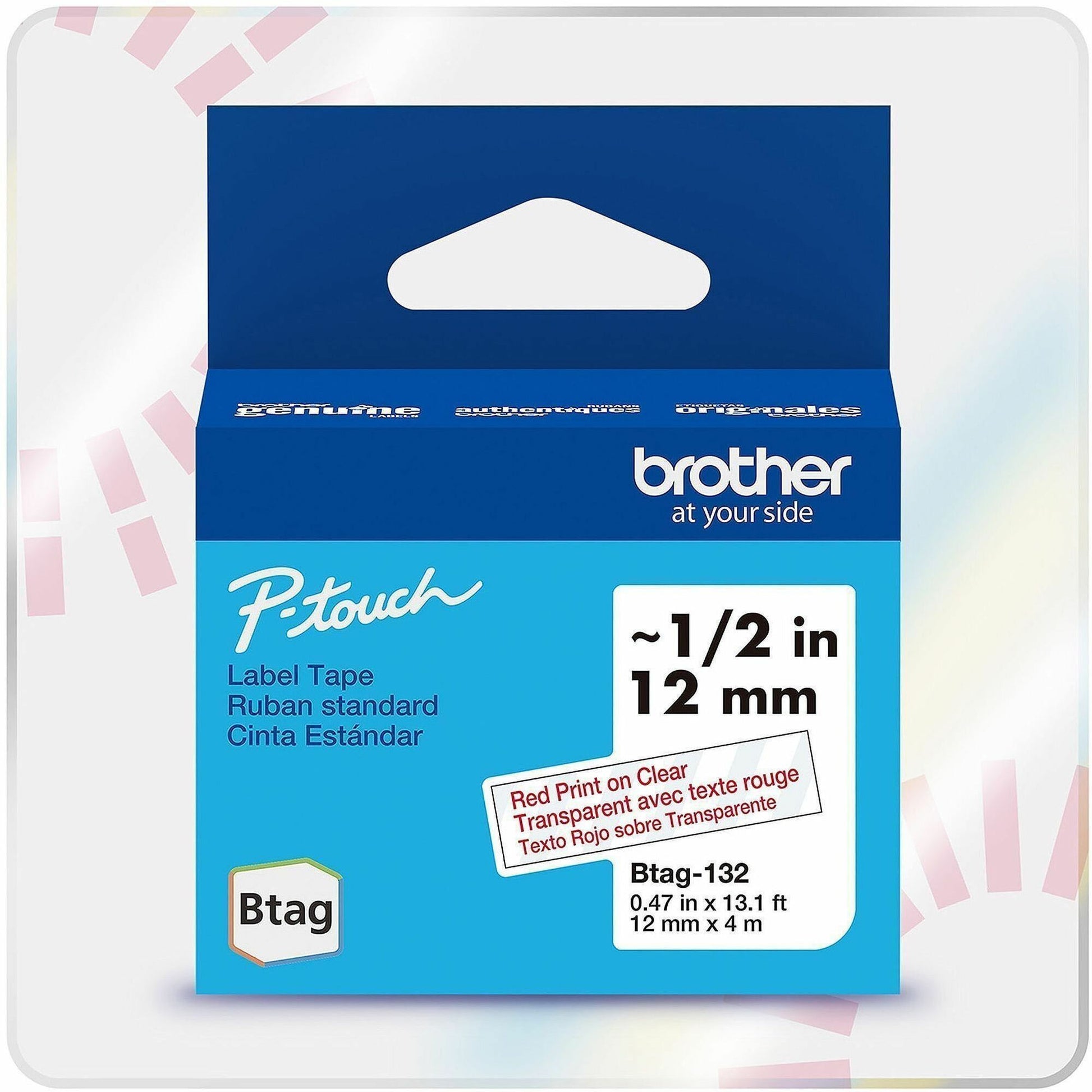 Main Image for Brother P-touch BTAG-132 Red on Clear Label Tape
