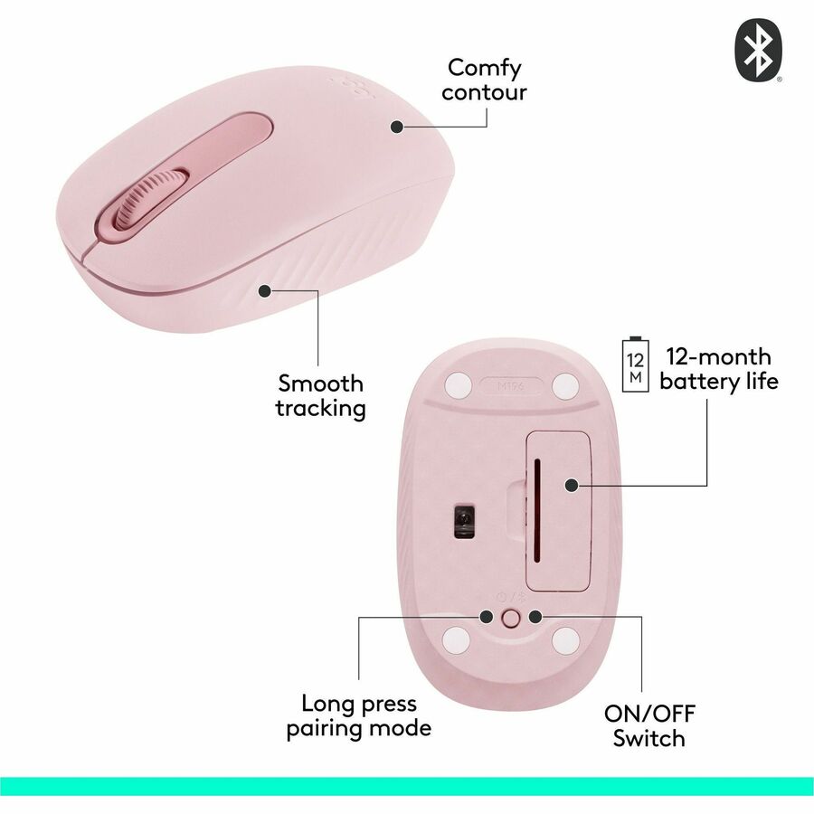 Alternate-Image6 Image for Logitech M196 Bluetooth Wireless Mouse, Compact and Portable Mouse for Laptops, Tablets and More, 12-Month Battery, Smooth Tracking, Compatible With PC and Mac, Windows and macOS (Rose)