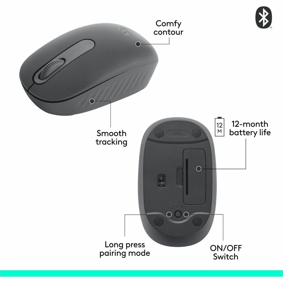 Alternate-Image6 Image for Logitech M196 Bluetooth Wireless Mouse, Compact and Portable Mouse for Laptops, Tablets and More, 12-Month Battery, Smooth Tracking, Compatible With PC and Mac, Windows and macOS (Graphite)