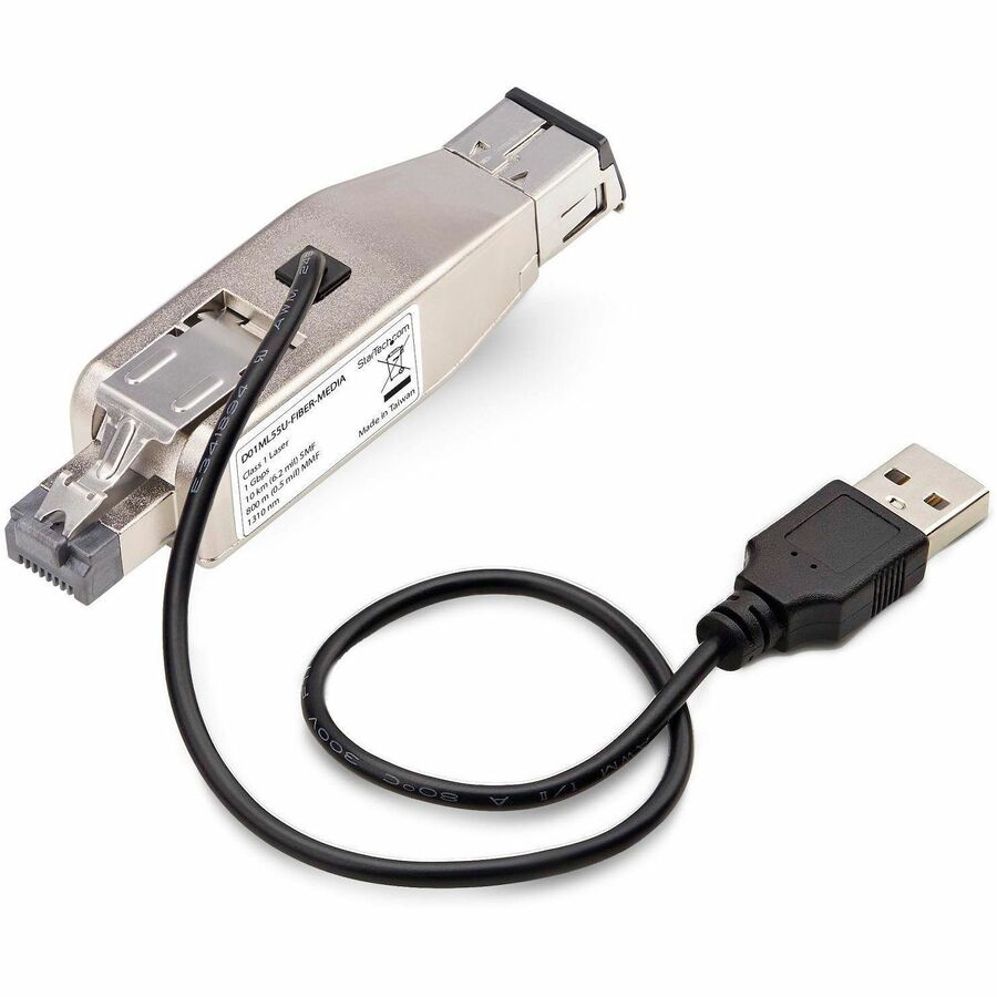 Alternate-Image1 Image for StarTech Gigabit Fiber to RJ45 Ethernet Media Converter Dongle, USB Powered, SMF/MMF, Single/Multimode Optical Fiber, TAA