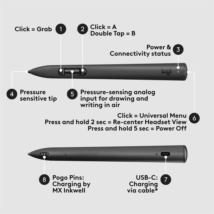 Alternate-Image4 Image for Logitech MX Ink Mixed-Reality (MR) Stylus with Charging Dock Combo, high precision and pressure sensitive, for Meta Quest 2, Meta Quest 3, Meta Quest 3S