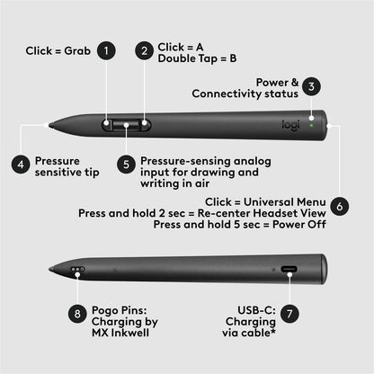 Alternate-Image4 Image for Logitech MX Ink Mixed-Reality (MR) Stylus with Charging Dock Combo, high precision and pressure sensitive, for Meta Quest 2, Meta Quest 3, Meta Quest 3S