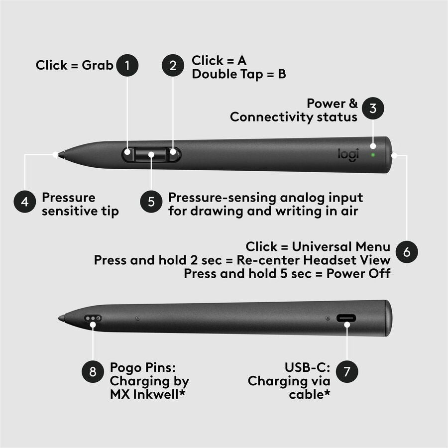 Alternate-Image4 Image for Logitech MX Ink Mixed-Reality (MR) Stylus, wireless pen controller, high precision and pressure sensitive, for Meta Quest 2, Meta Quest 3, Meta Quest 3S