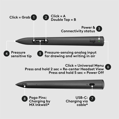 Alternate-Image4 Image for Logitech MX Ink Mixed-Reality (MR) Stylus, wireless pen controller, high precision and pressure sensitive, for Meta Quest 2, Meta Quest 3, Meta Quest 3S
