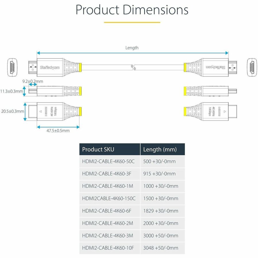 Alternate-Image4 Image for StarTech.com 10ft (3m) Premium Certified High Speed HDMI Cable, 4K 60Hz/1440p 144Hz, 18Gbps, UHD HDMI 2.0 Cord, TPE Jacket
