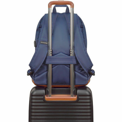 Alternate-Image3 Image for Champs Vintage Carrying Case (Backpack) for 11" to 15.6" Water Bottle, Notebook, Tablet, Glasses, Earphone, Travel - Navy