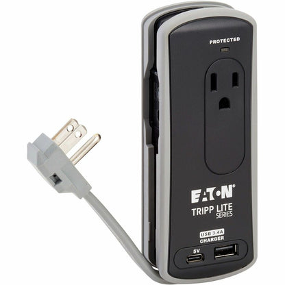 Alternate-Image1 Image for Eaton Tripp Lite Series Protect It! 2-Outlet Travel-Size Surge Protector - 5-15R Outlets, USB-C and USB-A Ports, 5-15P Input, Black