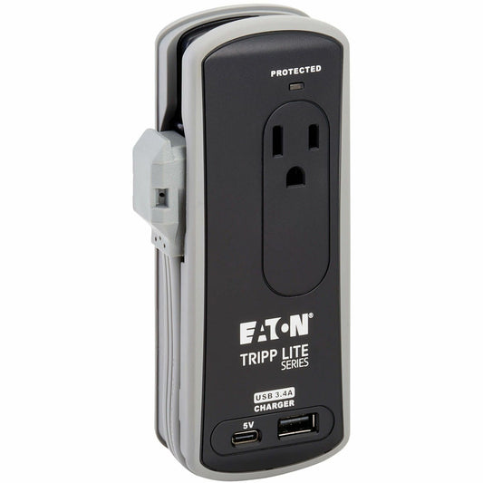 Main Image for Eaton Tripp Lite Series Protect It! 2-Outlet Travel-Size Surge Protector - 5-15R Outlets, USB-C and USB-A Ports, 5-15P Input, Black