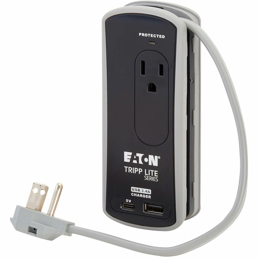 Alternate-Image5 Image for Eaton Tripp Lite Series Protect It! 2-Outlet Travel-Size Surge Protector - 5-15R Outlets, USB-C and USB-A Ports, 5-15P Input, Black