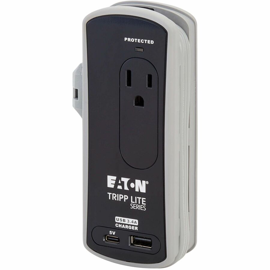 Alternate-Image4 Image for Eaton Tripp Lite Series Protect It! 2-Outlet Travel-Size Surge Protector - 5-15R Outlets, USB-C and USB-A Ports, 5-15P Input, Black