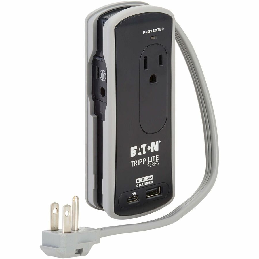 Alternate-Image2 Image for Eaton Tripp Lite Series Protect It! 2-Outlet Travel-Size Surge Protector - 5-15R Outlets, USB-C and USB-A Ports, 5-15P Input, Black