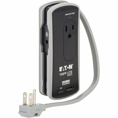 Alternate-Image2 Image for Eaton Tripp Lite Series Protect It! 2-Outlet Travel-Size Surge Protector - 5-15R Outlets, USB-C and USB-A Ports, 5-15P Input, Black