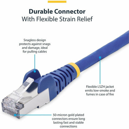 Alternate-Image2 Image for StarTech 3ft Blue CAT8 Ethernet Cable, Snagless RJ45, 25G/40G 2000MHz, 100W PoE, S/FTP, 26AWG Pure Bare Copper, LSZH Network Patch Cord