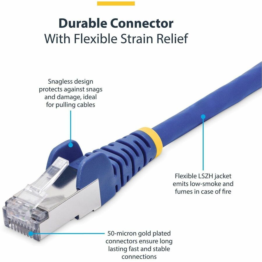Alternate-Image2 Image for StarTech.com 6in Blue CAT8 Ethernet Cable, Snagless RJ45, 25G/40G 2000MHz, 100W PoE, S/FTP, 26AWG Pure Bare Copper, LSZH Network Patch Cord