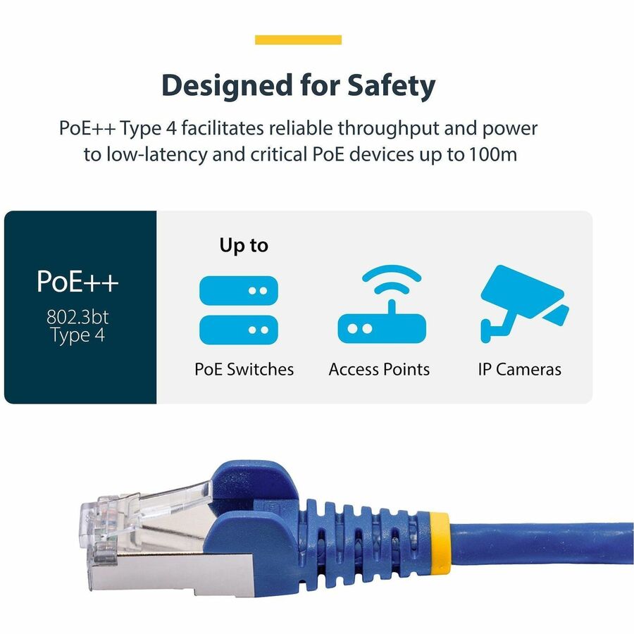 Alternate-Image4 Image for StarTech.com 6in Blue CAT8 Ethernet Cable, Snagless RJ45, 25G/40G 2000MHz, 100W PoE, S/FTP, 26AWG Pure Bare Copper, LSZH Network Patch Cord