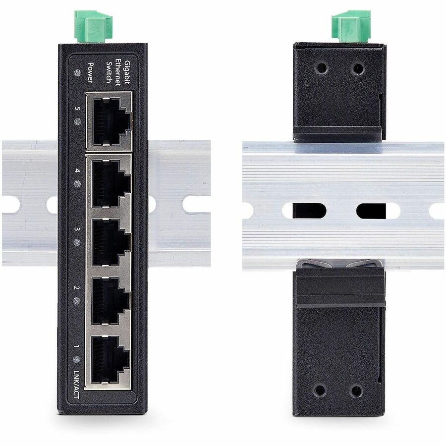Alternate-Image7 Image for StarTech 5-Port Unmanaged Industrial Network Switch, 10/100/1000 Ethernet, DIN Rail/Wall-Mount, IP30 Rated, -40F-167F, 9~60V DC, TAA