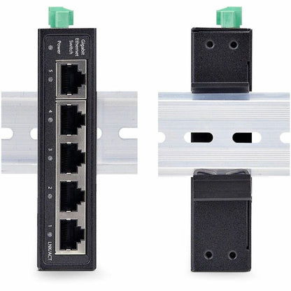 Alternate-Image7 Image for StarTech 5-Port Unmanaged Industrial Network Switch, 10/100/1000 Ethernet, DIN Rail/Wall-Mount, IP30 Rated, -40F-167F, 9~60V DC, TAA