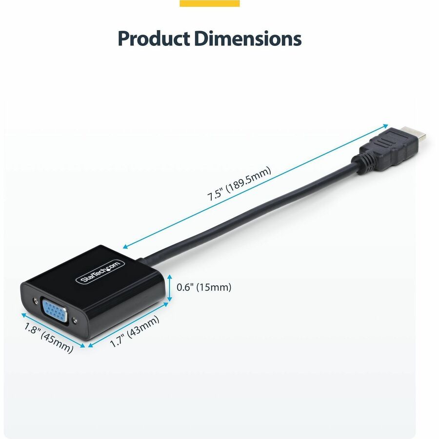Alternate-Image4 Image for StarTech HDMI to VGA Adapter, Active Video Converter For Laptop/Desktop, 1920x1080 (1080p), HDMI Source to VGA Monitor/Display
