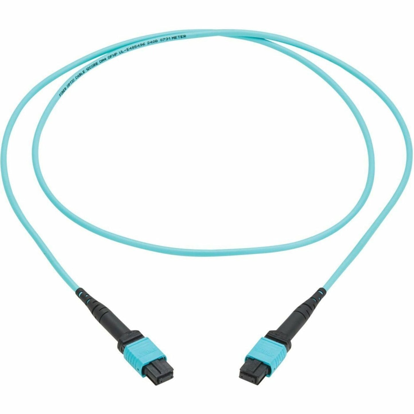 Main Image for Eaton Tripp Lite Series 100G Multimode 50/125 OM4 Fiber Optic Cable (12F MPO/MPO-PC F/F), Type-A Polarity, OFNP, Aqua, 2 m (6.6 ft.), TAA