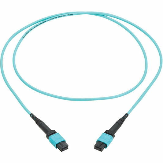 Main Image for Eaton Tripp Lite Series 100G Multimode 50/125 OM4 Fiber Optic Cable (12F MPO/MPO-PC F/F), Type-A Polarity, OFNP, Aqua, 2 m (6.6 ft.), TAA