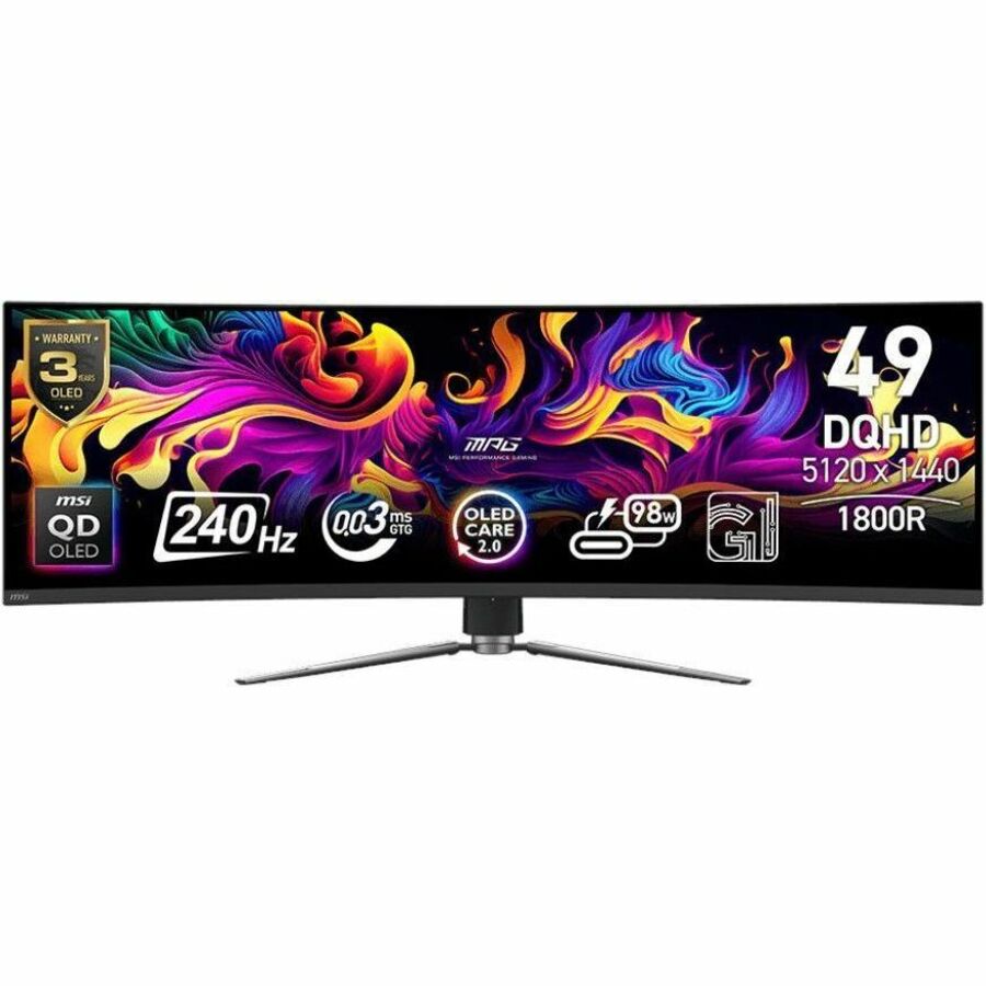 Front Image for MSI MPG 491CQPX QD-OLED 49" Class Dual Quad HD (DQHD) Curved Screen Gaming OLED Monitor - 32:9 - Metallic Black