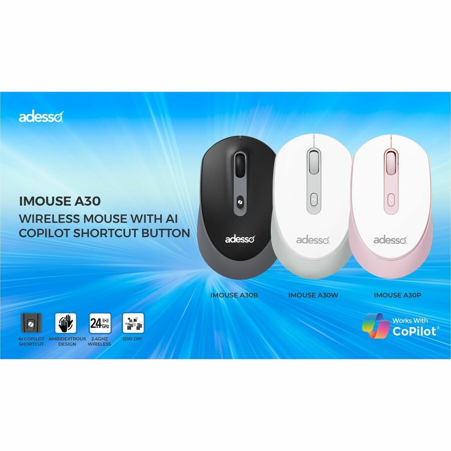 Alternate-Image10 Image for Adesso iMouse A30P Wireless Mouse with AI CoPilot Shortcut Button (Pink)