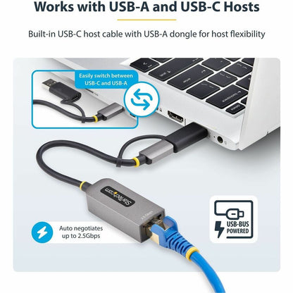 Alternate-Image2 Image for StarTech.com 2.5GbE USB-C to Ethernet Adapter with USB-A Converter, NBASE-T NIC, USB 3.0 Type-C 2.5/1G Multi Speed Network, USB 3.1 RJ45