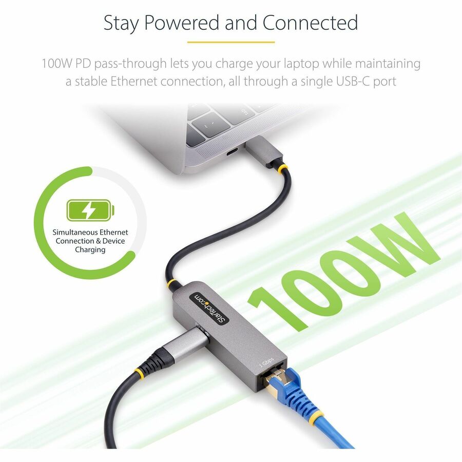 Alternate-Image2 Image for StarTech.com USB-C to Ethernet Adapter, 100W PD Pass-Through, NIC, USB 3.0 Type-C 1Gbps Multi Speed Network, USB 3.1 RJ45, Windows & Mac