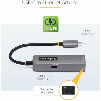 Alternate-Image1 Image for StarTech.com 2.5GbE USB-C to Ethernet Adapter, 100W PD Pass-Through, NBASE-T NIC, USB 3.0 Type-C 2.5/1G Multi Speed Network, USB 3.1 RJ45