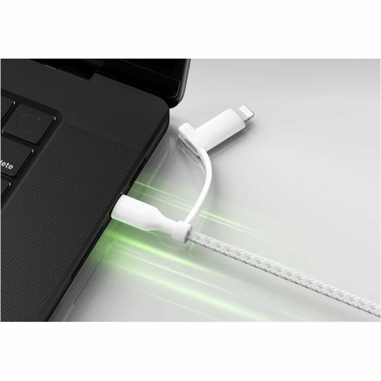 Alternate-Image6 Image for Belkin 60W 2-in-1 USB-C to USB-C and Lightning Cable - 480 Mbps - Braided - M/M - 5ft/1.5m - White