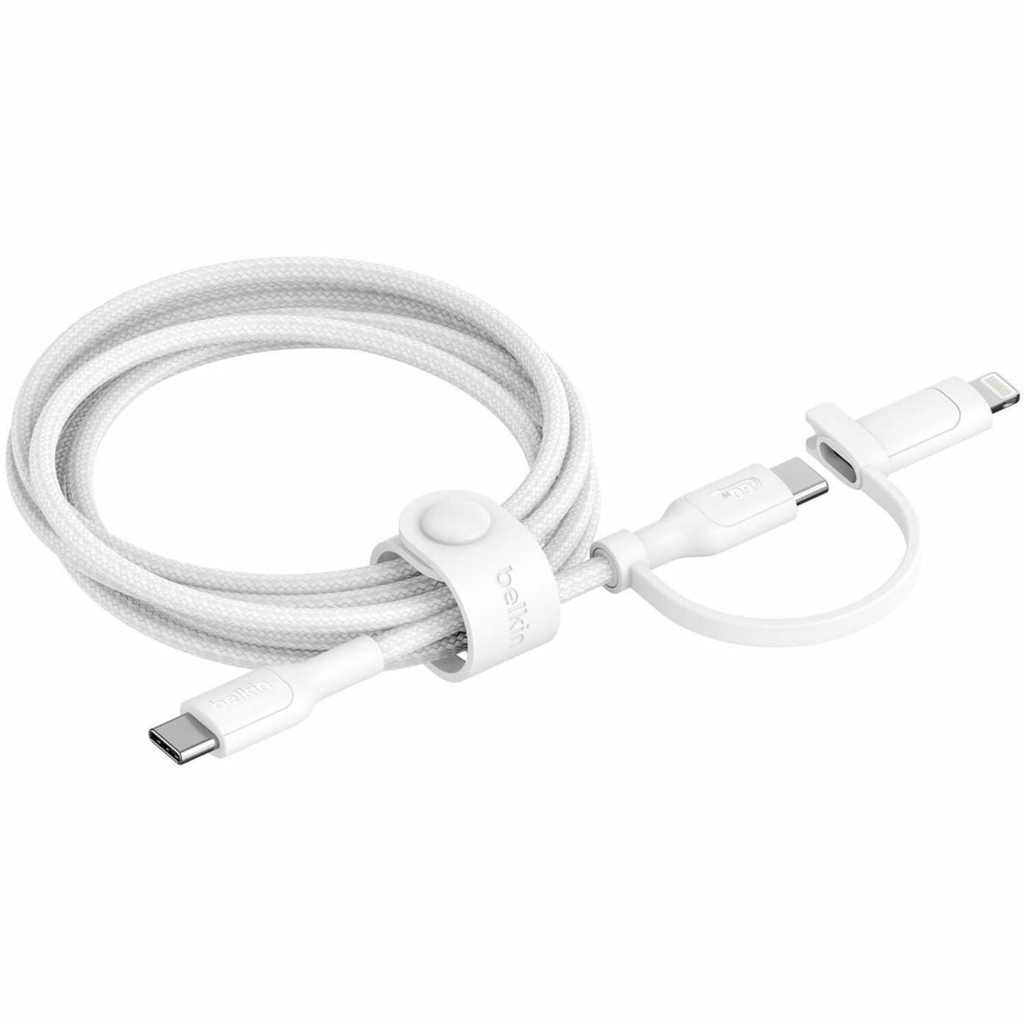 Main Image for Belkin 60W 2-in-1 USB-C to USB-C and Lightning Cable - 480 Mbps - Braided - M/M - 5ft/1.5m - White
