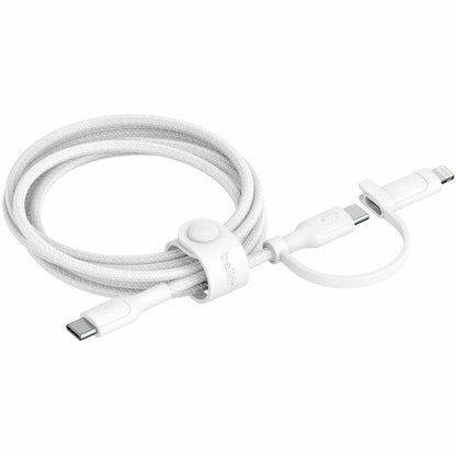 Main Image for Belkin 60W 2-in-1 USB-C to USB-C and Lightning Cable - 480 Mbps - Braided - M/M - 5ft/1.5m - White