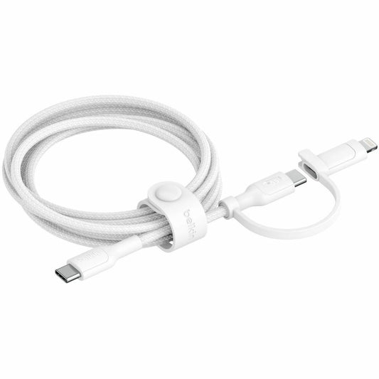Main Image for Belkin 60W 2-in-1 USB-C to USB-C and Lightning Cable - 480 Mbps - Braided - M/M - 5ft/1.5m - White