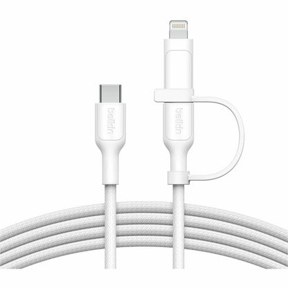 Alternate-Image4 Image for Belkin 60W 2-in-1 USB-C to USB-C and Lightning Cable - 480 Mbps - Braided - M/M - 5ft/1.5m - White