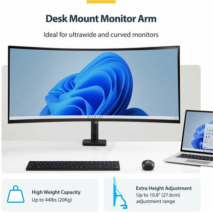 Alternate-Image1 Image for StarTech.com Monitor Desk Mount for up to 49in 32:9 Ultrawide Curved Screen, Mechanical Spring Arm, C-Clamp/Grommet, Max Weight 44lb/20kg