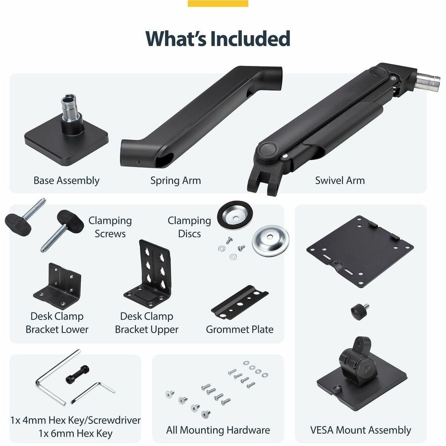 Alternate-Image5 Image for StarTech.com Monitor Desk Mount for up to 49in 32:9 Ultrawide Curved Screen, Mechanical Spring Arm, C-Clamp/Grommet, Max Weight 44lb/20kg