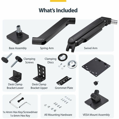 Alternate-Image5 Image for StarTech.com Monitor Desk Mount for up to 49in 32:9 Ultrawide Curved Screen, Mechanical Spring Arm, C-Clamp/Grommet, Max Weight 44lb/20kg